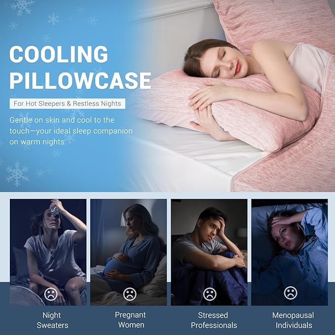Elegear Cooling Pillow Cases for Hot Sleepers, Japanese Q-Max 0.5 Cooling Pillowcases, Both Sides(Cooling/Cotton), Breathable Soft Pillowcase for Hair and Skin, Set of 2-Pink (Queen (20'' x 30''))