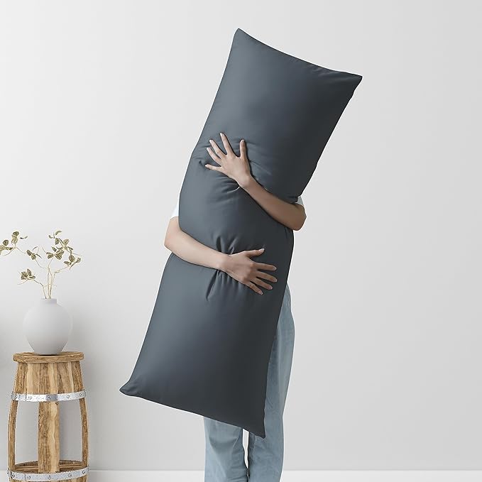 Body Pillow Cover Long Pillow Case,100% Egyptian Cotton Bed Pillow Protector with Zipper,400 Thread Count Cooling Full Body Pillowcase for Adults 20x54 Inches (1 Pack,Dark Grey)