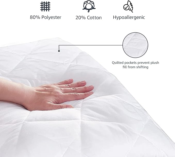 Amazon Basics Hypoallergenic Breathable Quilted Mattress Topper Pad, 18 Inches Deep, Fitted, Machine Washable, Full Size, White