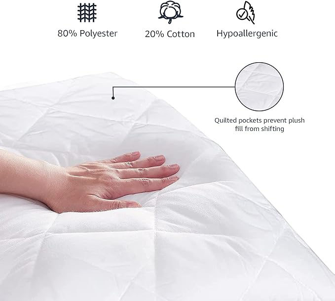 Amazon Basics Hypoallergenic Breathable Quilted Mattress Topper Pad, 18 Inches Deep, Twin XL, White