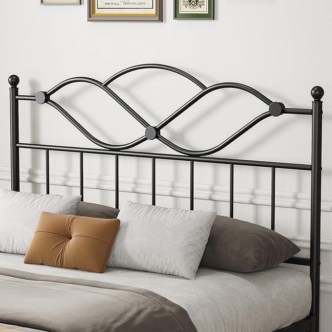 Elephance Queen Size Headboard Only,Vintage Platform Headboard for Queen Size Bed Frame Country Style, Height Adjustable,Sturdy and Stable, Easy Assembly, Sand Black