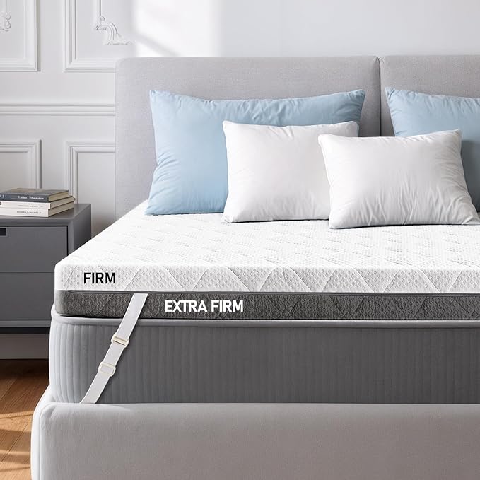 Extra Firm Mattress Topper King: 3 Inch Firm & Extra Firm Dual Firmness Bed Topper, High Density Support Mattress Pad for Back Pain Relief, Breathable Washable Cover, CertiPUR-US Certified, 80x76