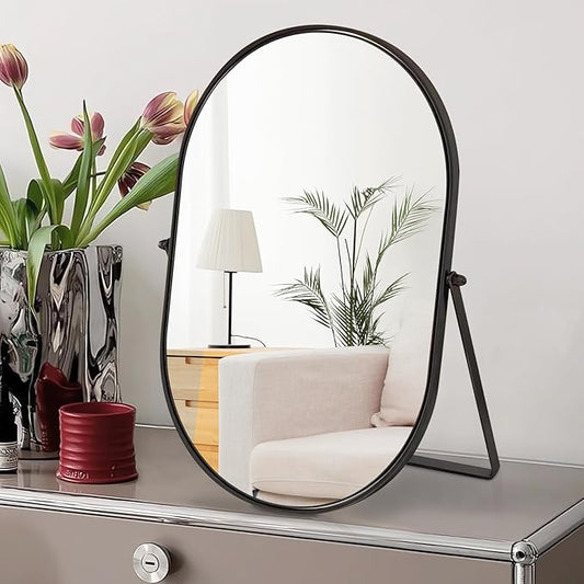Makeup Mirror Portable Vanity Tabletop Mirrors with Metal Frame Desk Table Mirror with 90°Adjust Rotate Good for Bedroom Bathroom Dressing Room