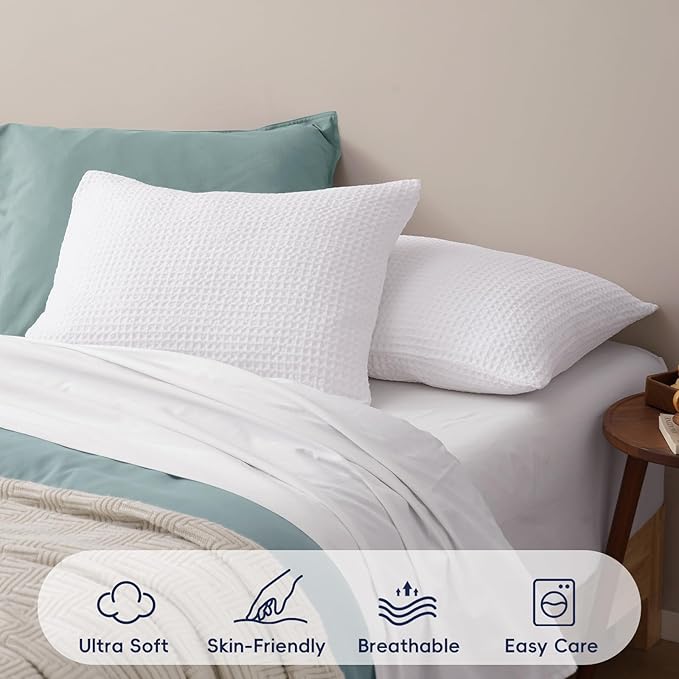 PHF Ultra Soft Waffle Weave Pillow Shams California King Size, No Insert, 2 Pack 20" x 40" Pillowcases,Breathable & Skin-Friendly Pillow Cases, Stylish Decorative Bed Pillow Cases Covers, White