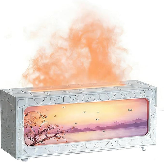 250ml Essential Oil Diffuser, Fireplace Flame Design Aromatherapy Humidifier, 7 Color LED Lights, Ultrasonic Quiet Auto Shut-Off Timer, BPA-Free for Home Bedroom Office (C08W)