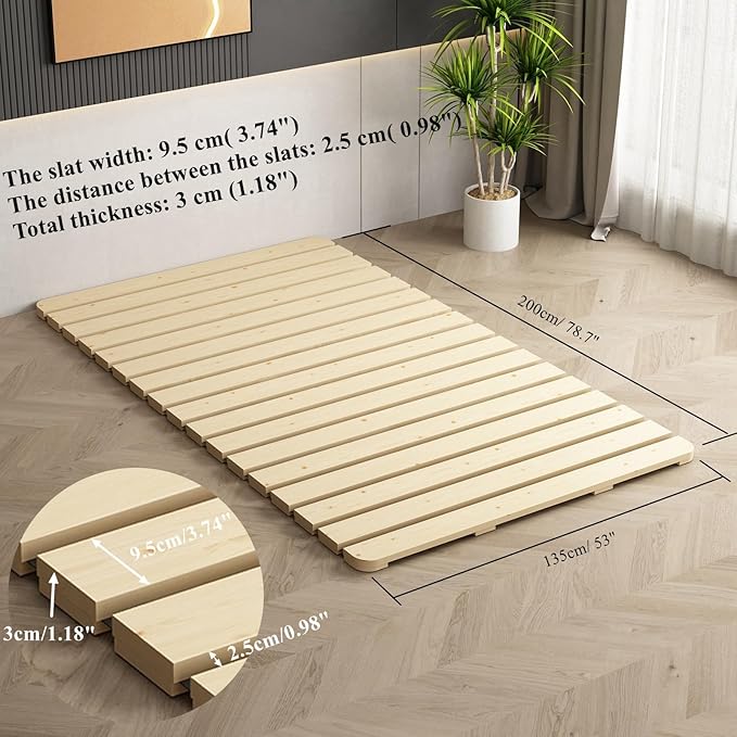 Breathable Moisture-Proof Bed Plate, Guest Tatami Mat,Wood Roll-Type Slatted Bed Japanese Floor Futon Mattress, Floor Sleep Bedding (Full)