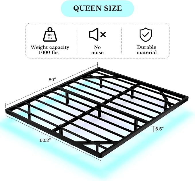 Awesofurni Floating Bed Frame Queen Size, Queen Bed Frame with Smart LED Lights, Heavy Duty Modern Metal Platform Bed No Box Spring Needed - Easy Assembly and Noise Free