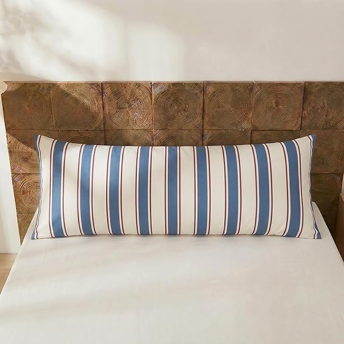 Merryword Striped Body Pillow Cover 20x54inches, 100% Cotton Long Pillowcase, White and Blue Striped Pillowcase, Soft Breathable Stripe Pillowcase, 1-Piece