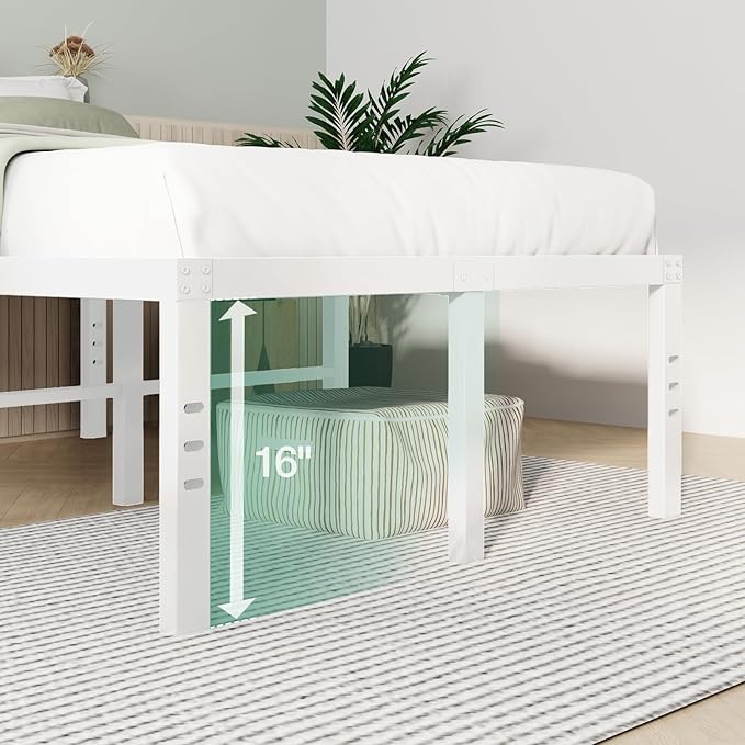 Novilla Queen Size Bed Frame, 18 Inch Metal Platform Bed Frame Queen Size with Storage Space Under Bed, Heavy Duty Steel Slat Support, Easy Assembly, No Box Spring Needed, White