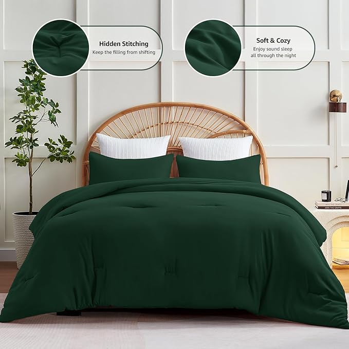 CozyLux Twin Comforter Set Emerald Green, 2 Pieces Twin Extra Long Solid Breathable Bedding Sets College Dorm, Twin XL Luxury Soft Bed Set with Down Alternative Comforter and 1 Pillowcase All Seasons