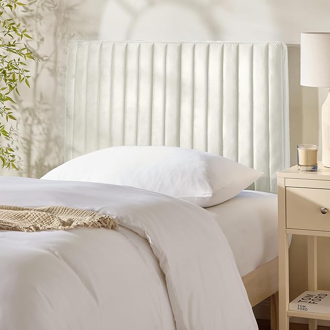 Hearth & Harbor Twin Headboard Only, Floating Wall Mounted Headboard Twin Size, Easy Assemble Upholstered Peel and Stick Headboards, 3D Soundproof Bed Wall Panels, Velvet Stick on Headboards, White
