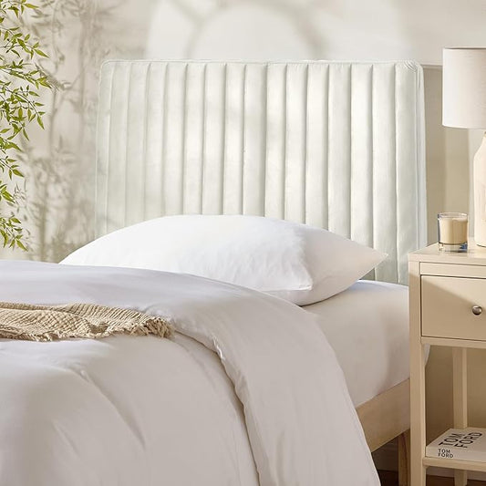 Hearth & Harbor Twin Headboard Only, Floating Wall Mounted Headboard Twin Size, Easy Assemble Upholstered Peel and Stick Headboards, 3D Soundproof Bed Wall Panels, Velvet Stick on Headboards, White