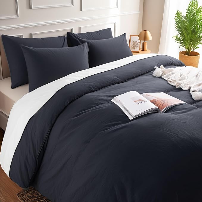NEXHOME PRO Twin Duvet Cover Set – 100% Certified Organic Cotton with Washed Feel & Linen-Like Texture, Comfortable & Breathable, Home Bedding Set Dark Grey (No Comforter)