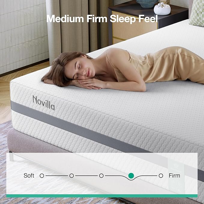 Novilla King Size Mattress, 12 Inch NanoGEL™ Memory Foam Mattress King with Upgraded Dual-Support for Spinal Alignment & Pressure Relief, Cooling Mattresses in a Box with Breathable Cover, Medium Firm