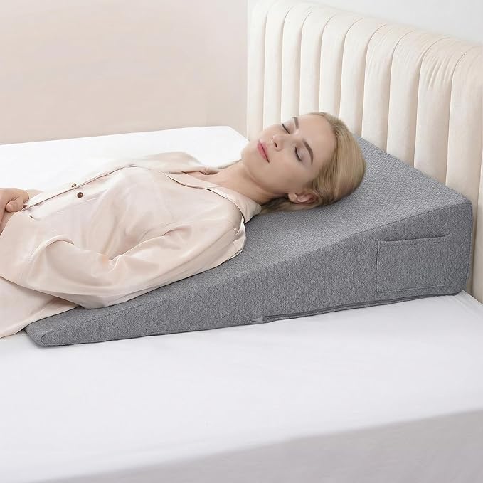 Vekkia 34" Extra-Long Wedge Pillow, Back & Arm Support, Bed Wedge Pillow for Sleeping After Surgery, Acid Reflux, Snoring Relief, Removable Washable Cover & Double Side Pockets, 7.5" Height, Gray
