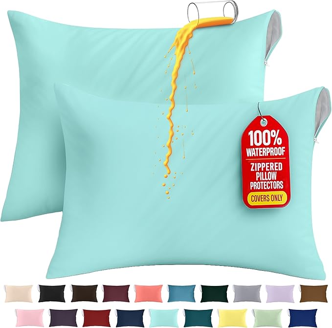 Utopia Bedding Premium 100% Waterproof Pillow Protectors with Zipper Standard Size (Set of 2), Bed Bug and Dust Mite Proof Zippered Pillow Covers, Pillow Encasement Cases, Spa Blue