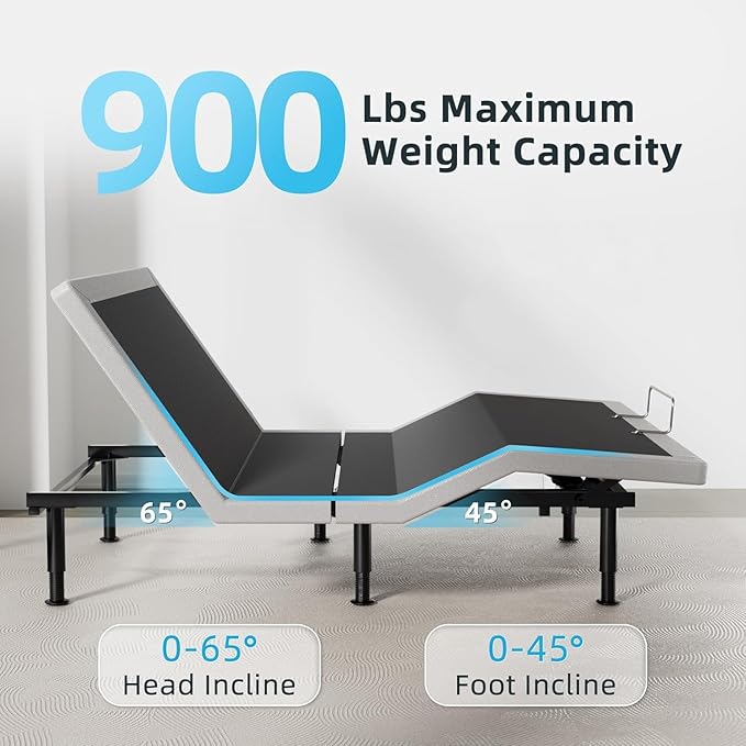 Queen Adjustable Bed Base Frame, Massage & Wireless Remote, Dual USB Ports,Ergonomic Upholstered Bed Frame, Lift Motor, Under Bed Lighting, Independent Head and Foot Tilt