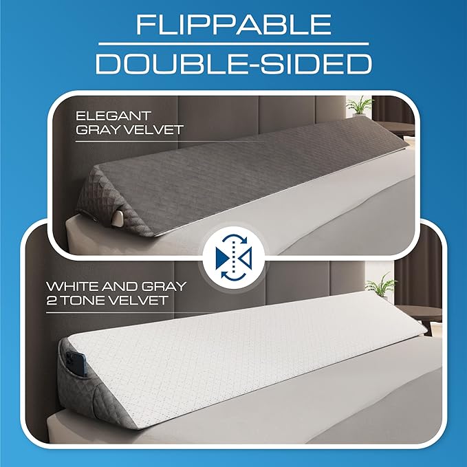 Kolbs Bed Wedge Pillow for Sleep Apnea, FSA Eligible Acid Reflux, and Back Pain Relief, with Chic Jacquard Cover - Headboard Wedges for Sleeping (King Headboard Wedge Pillow - 76")