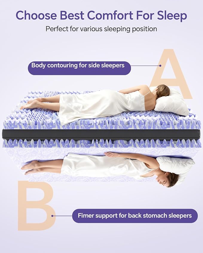 ChiXpace Dual Layer 5 Inch Memory Foam Mattress Topper Queen - 3 Inch Pillow Top Mattress Pad and 2 Inch Gel Memory Foam, 7-Zone Egg Crate Queen Size Mattress Topper (Black)