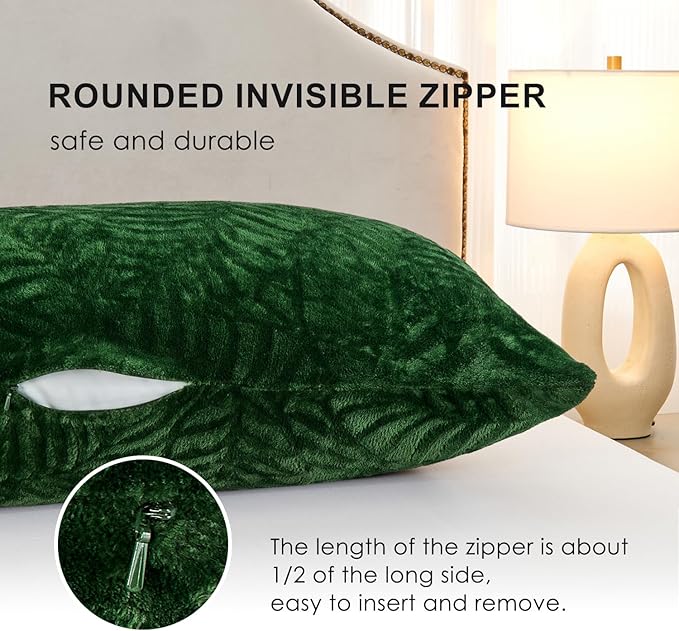 SOCHOW Body Pillow Cover 21x54 Inches, Super Soft and Cozy Leaves Textured Fleece Long Body Pillowcase with Zipper Closure,1 Pack, Olive Green