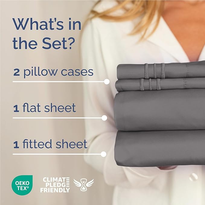 Full Size 4 Piece Sheet Set - Comfy Breathable & Cooling Sheets - Hotel Luxury Bed Sheets for Women & Men - Deep Pockets, Easy-Fit, Extra Soft & Wrinkle Free Sheets - Dark Grey Oeko-Tex Bed Sheet Set