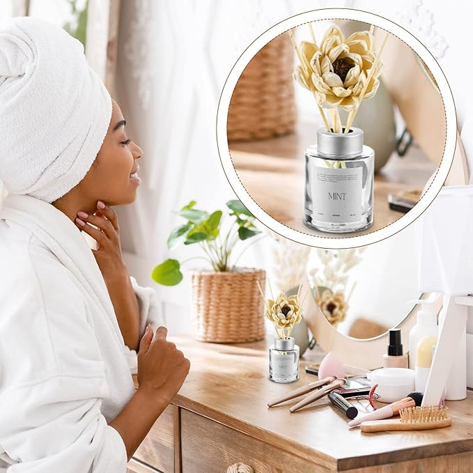 Waydress 15 Pcs Diffuser Mixed Sola Flowers Natural Material Aromatherapy Reed Wood Flowers Decorative Aromatherapy Flower Placement Refill Wood Flower Diffuser with Rope(Various,Cute)