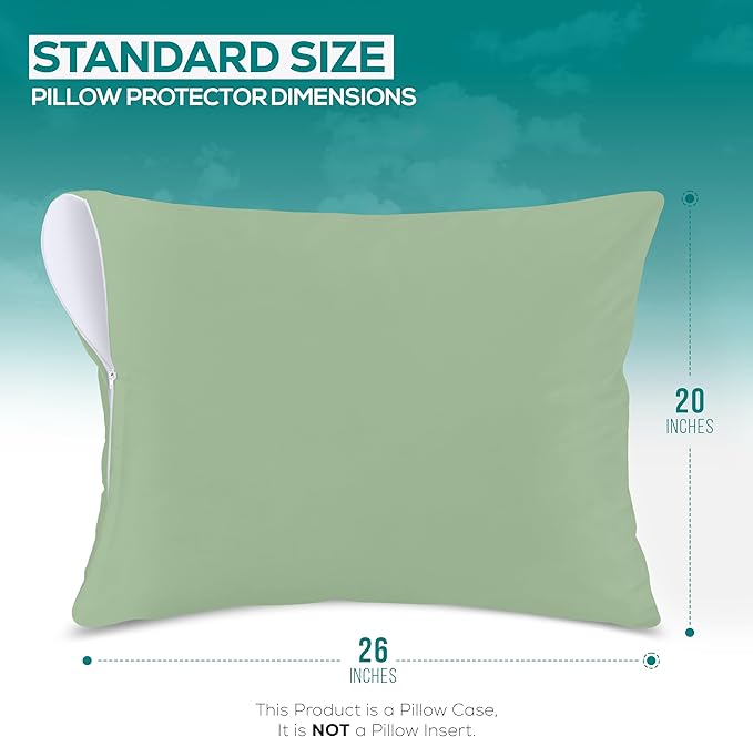 Utopia Bedding Premium 100% Waterproof Pillow Protectors with Zipper Standard Size (Set of 2), Bed Bug and Dust Mite Proof Zippered Pillow Covers, Pillow Encasement Cases, Sage