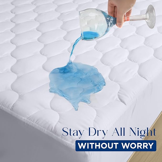 Utopia Bedding Waterproof Mattress Protector, Queen Mattress Pad, Noiseless Quilted Fitted Cover with Deep Pocket Stretches up to 16 Inches (White)