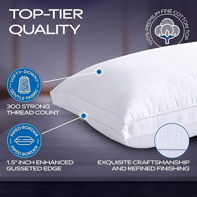 Maxi Deluxe King Size Bed Pillow – Ultra Soft & Comfortable – Versatile for Side, Back & Stomach Sleepers – 300TC Cotton Top – Single Pack – (King Size Pillow is 20 x 36)