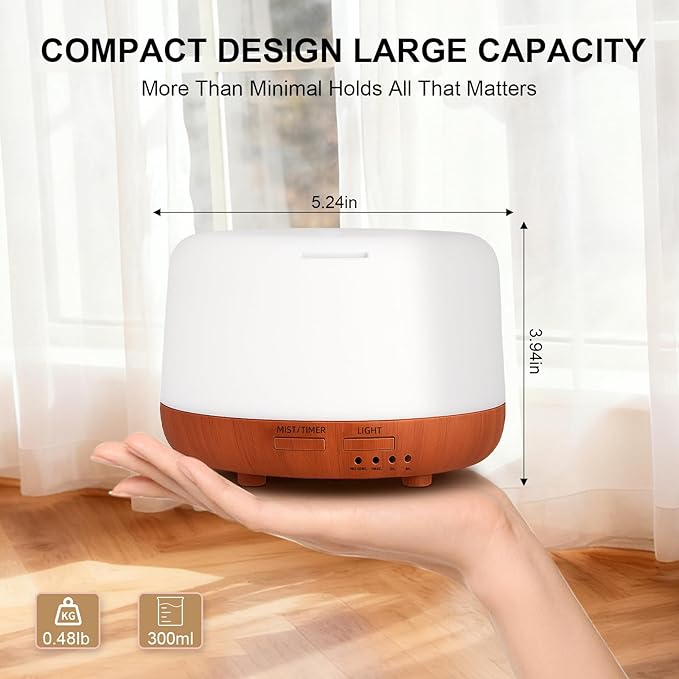 Marchred 300ML Essential Oil Diffuser, Small Aromatherapy Diffuser with Remote, 7-Color LED Light, 4 Timer Settings, Safe Auto-Off, for Bedroom, Desk, Home Office