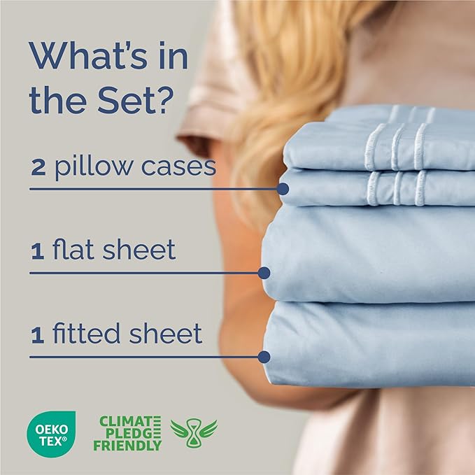 King Size 4 Piece Sheet Set - Comfy Breathable & Cooling Sheets - Hotel Luxury Bed Sheets for Women & Men - Deep Pockets, Easy-Fit, Extra Soft & Wrinkle Free Sheets - Sky Blue Oeko-Tex Bed Sheet Set