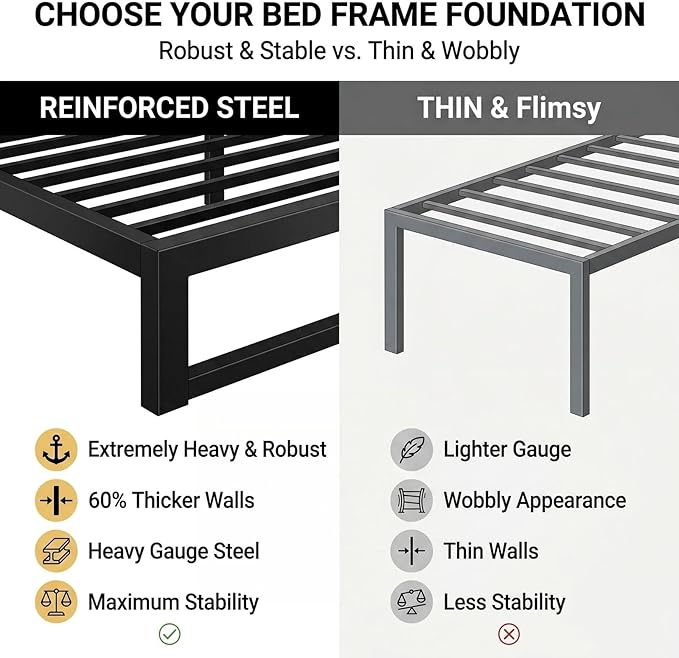 Allewie Queen Bed Frame, 14 Inch Metal Platform Bed Frame with 4000LBS Heavy Duty Steel Slats Support, Noise Free, Easy Assembly, No Box Spring Needed, Black