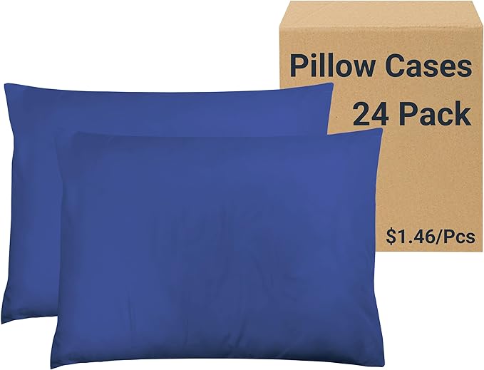 ZPECC Pillow Cases Bulk 24 Pack - Standard Pillowcases with Envelope Closure, Soft Brushed Microfiber Pillow Cover for Hotel Airb&bs Hospital Bedding Essential, Royal Blue