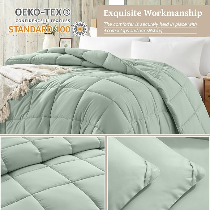 Homelike Moment California King Comforter - Green Duvet Insert Down Alternative Bed Comforter, Lightweight Bedding Comforters Cal King Size Quilted Soft All Season Reversible Green
