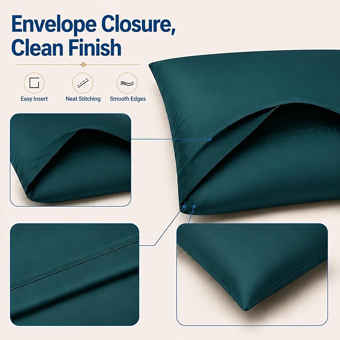 ZPECC Pillow Cases Standard Size Set of 12, 20x26 Envelope Closure Pillowcases, Soft Plain Brushed Microfiber Covers Hypoallergenic Breathable, Teal