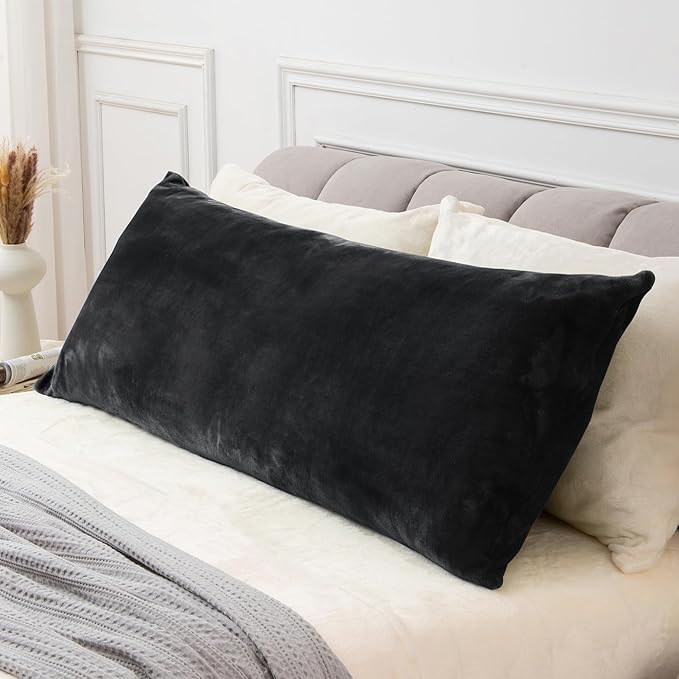 BEDELITE Body Pillow Cover with Zipper Closure, Super Soft and Cozy Fuzzy Fleece Pillowcase 20 x 54 Inches, Luxury Fluffy Plush Long Body Pillow Pillowcase for All Seasons(Black)
