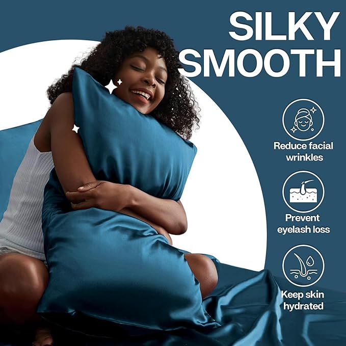 MR&HM Satin Pillowcase for Hair and Skin, Silk Satin Pillowcase 2 Pack, Queen Size Pillow Cases Set of 2, Silky Pillow Cover with Envelope Closure (20x30, Teal)