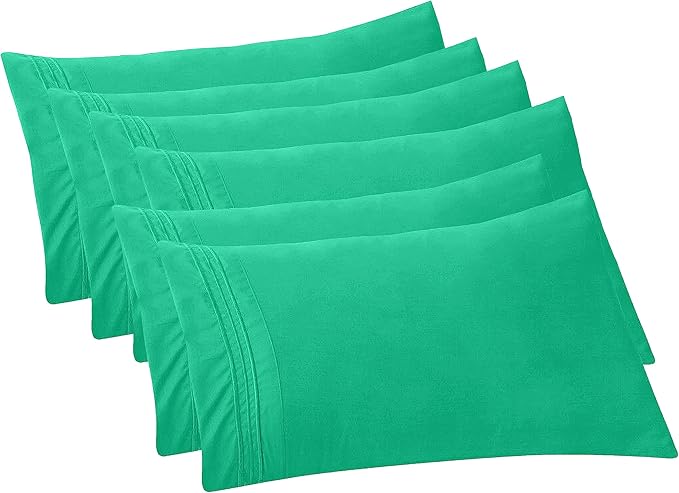 Elegant Comfort 6-Pack Solid Pillowcases 1500 Premium Hotel Quality Microfiber - Smooth Weave, Wrinkle and Fade Resistant, Easy Slip-On, 6-Piece Set, King Pillowcase, Paradise Teal