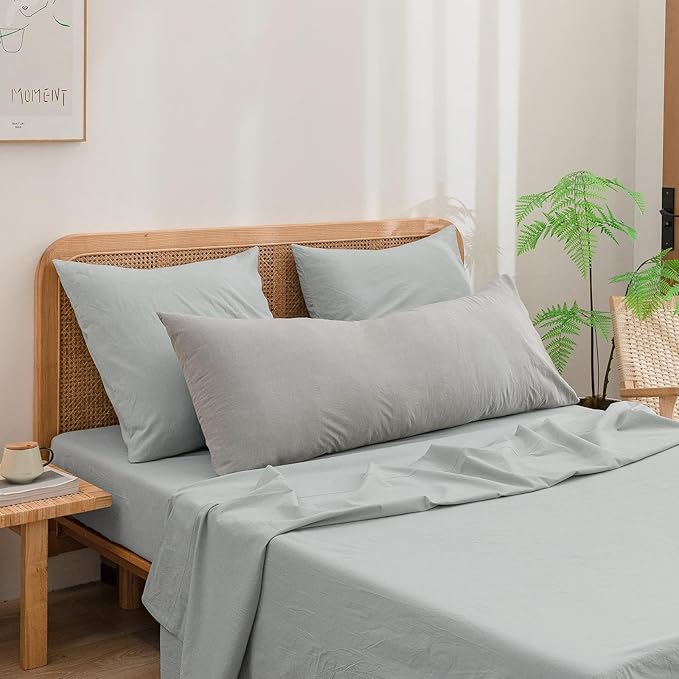 BESTOUCH 100% Washed Cotton Pillowcase for Hair and Skin Linen Feel Soft Comfortable Breathable 2 Set Pillow Case with Envelope Closure Solid Northern Droplet Grey 26x26 Inches