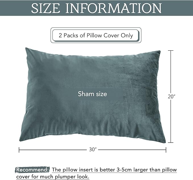 StangH Nursery Stone Blue Velvet Pillowcase Bed Pillow Cover for Hair and Skin, Queen Size 20 x 30 inches Set of 2, Luxury Warm Pillow Cover with Hidden Zipper