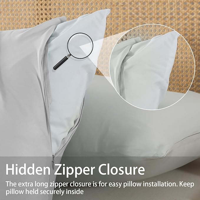 WhatsBedding Body Pillow Cover Cooling Fabric, Long Pillowcase Breathable & Skin-Friendly, Zipper Closure - Light Grey (20x54 inch)