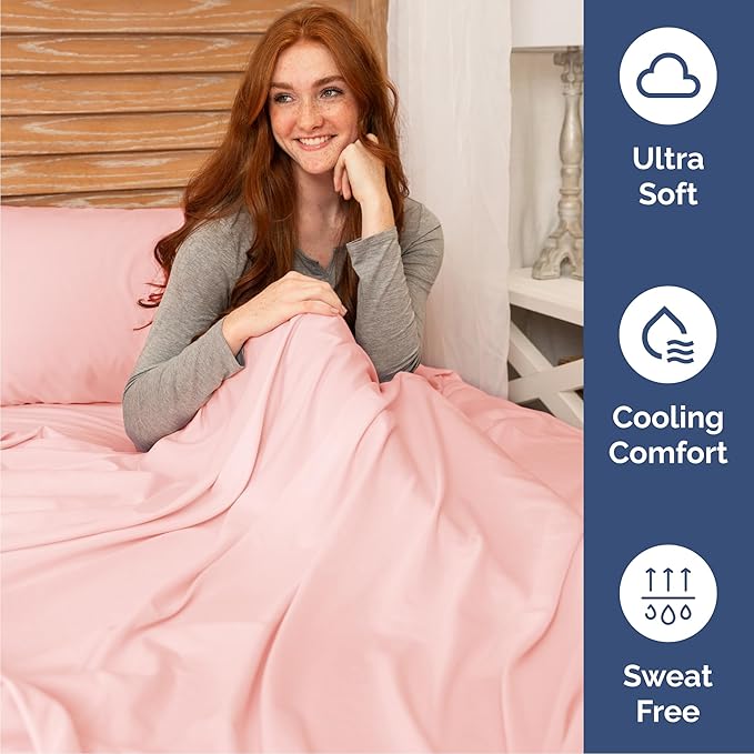 Cal King Size 4 Piece Sheet Set - Comfy Breathable & Cooling Sheets - Hotel Luxury Bed Sheets for Women & Men - Deep Pockets, Easy-Fit, Soft & Wrinkle Free Sheets - Baby Pink Oeko-Tex Bed Sheet Set