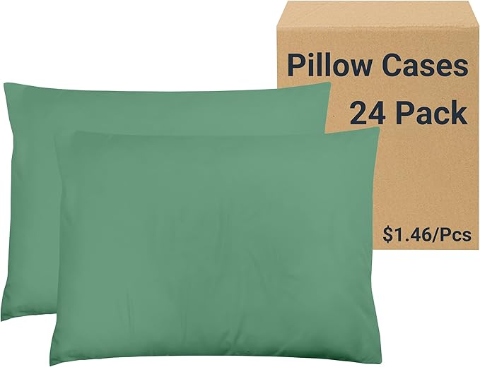 ZPECC Pillow Cases Bulk 24 Pack - Standard Pillowcases with Envelope Closure, Soft Brushed Microfiber Pillow Cover for Hotel Airb&bs Hospital Bedding Essential, Forest Green