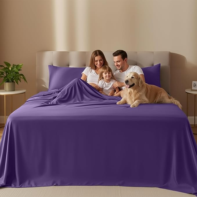 Utopia Bedding Queen Size Sheet Set – 4 Piece Bed Sheets, Soft and Breathable Microfiber, Includes 1 Fitted Sheet, 1 Flat Sheet and 2 Pillowcases – Oeko Tex (Eggplant)