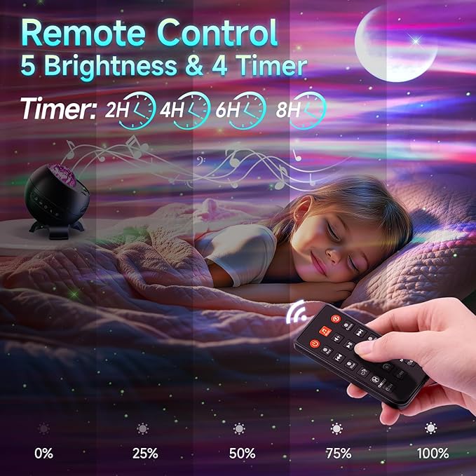 Portable Bluetooth Speaker with Hi-Fi Stereo Sound, Sleek Black Wireless Speaker with Aurora Light Projector & 15 Nature Sounds, Outdoor Speaker Bluetooth for Home, Gaming Setup, Party, Yoga (Black)
