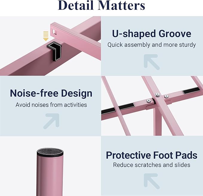 Allewie King Size Metal Platform Bed Frame with Victorian Vintage Headboard and Footboard/Mattress Foundation/Under Bed Storage/No Box Spring Needed/Noise-Free/Easy Assembly, Pink