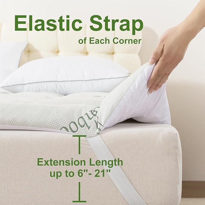Whatsbedding Memory Foam Mattress Topper, 1500 GSM Thicker Slow Rebound Memory Foam Topper with Cooling Viscose Made from Bamboo Cover, 4 Blastic Bands