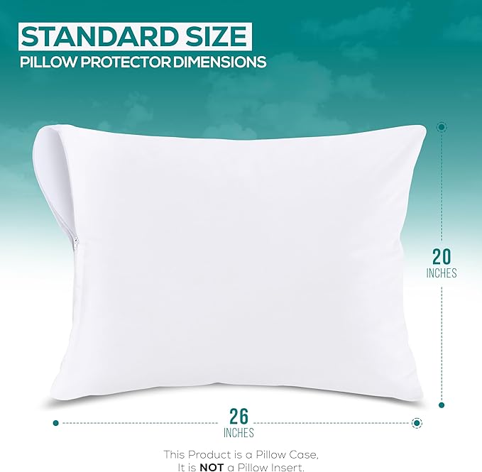 Set of 8 Pillow Protectors with Zipper Standard Size, Bed Bug and Dust Mite Proof Pillow Covers, Ultra Soft Pillow Encasements, Moisture Wicking and Waterproof Pillow Cases by Utopia Bedding (White)