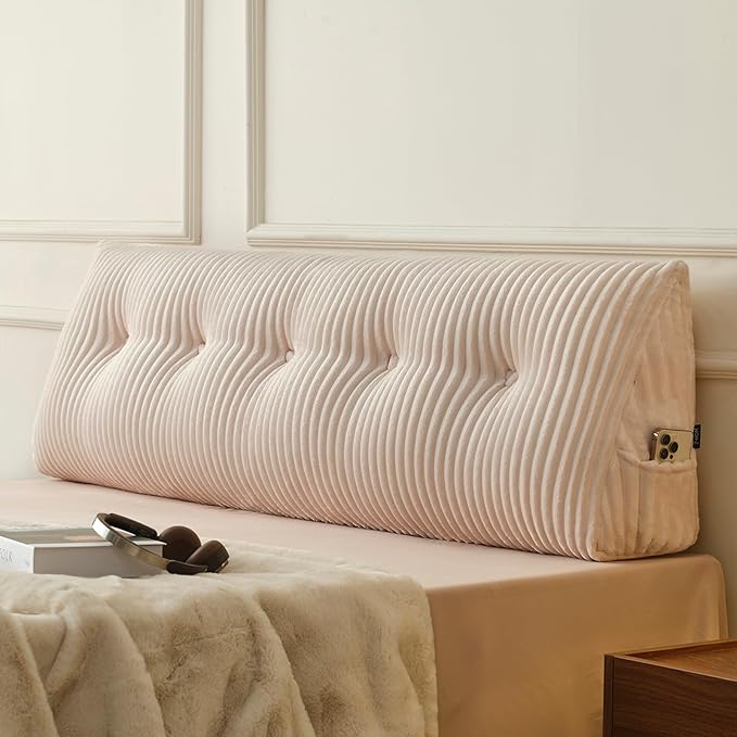 Z-hom Large Headboard Pillow Queen, NO ROLL Pillow, Wedge Pillow Headboard for Sitting Up in Bed, Backrest Support Triangular Cushion for Reading, Gap Pillow w/Removable Washable Cover,Cream