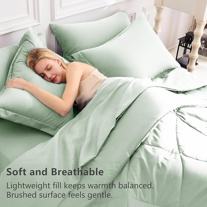 CozyLux Twin XL Comforter Set Sage Green - 5 Pieces Twin Extra Long Bed in a Bag for College Dorm, All Season Bedding Set for Girls and Boys, Soft Bed Set with Comforter, Sheets, Pillowcase & Sham